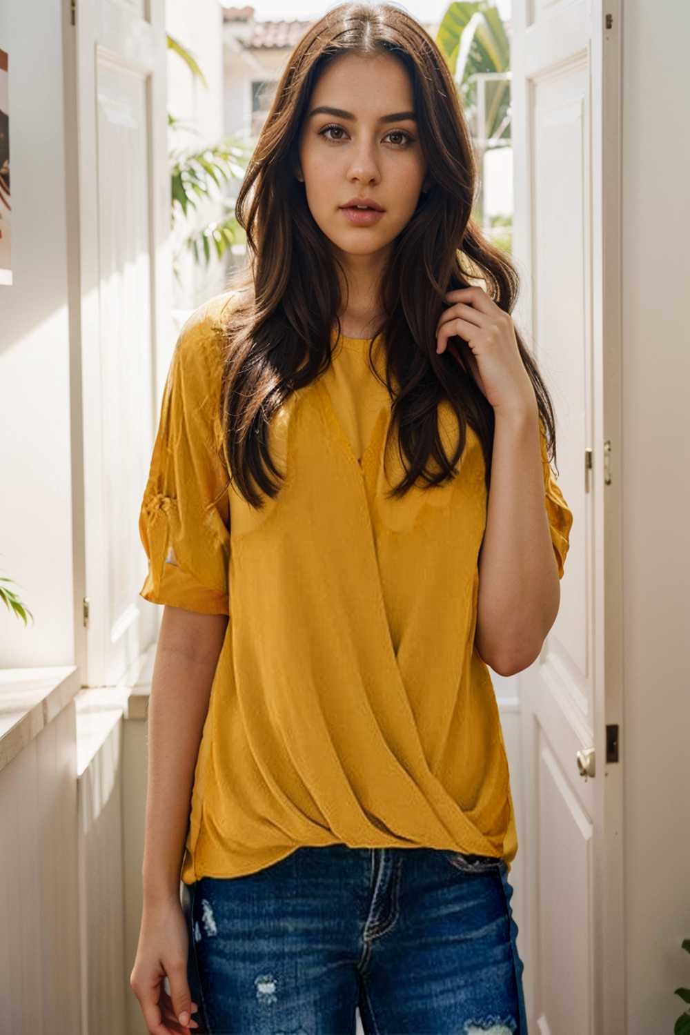 women s blouses loose solid belted long sleeve blouse 110735
