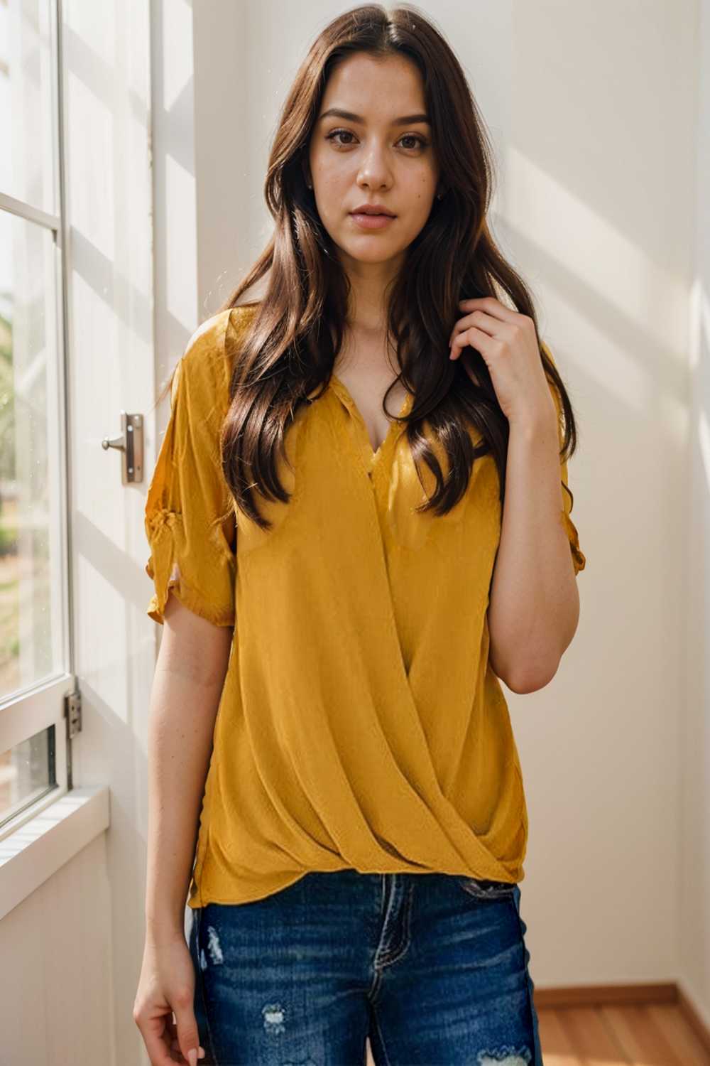 women s blouses loose solid belted long sleeve blouse 109280