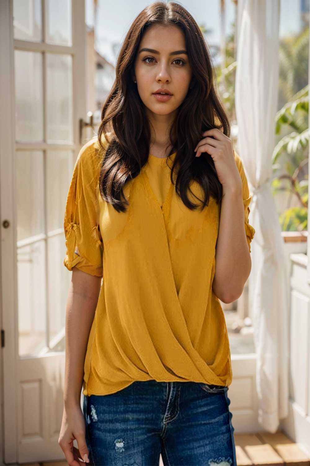 women s blouses loose solid belted long sleeve blouse 110734