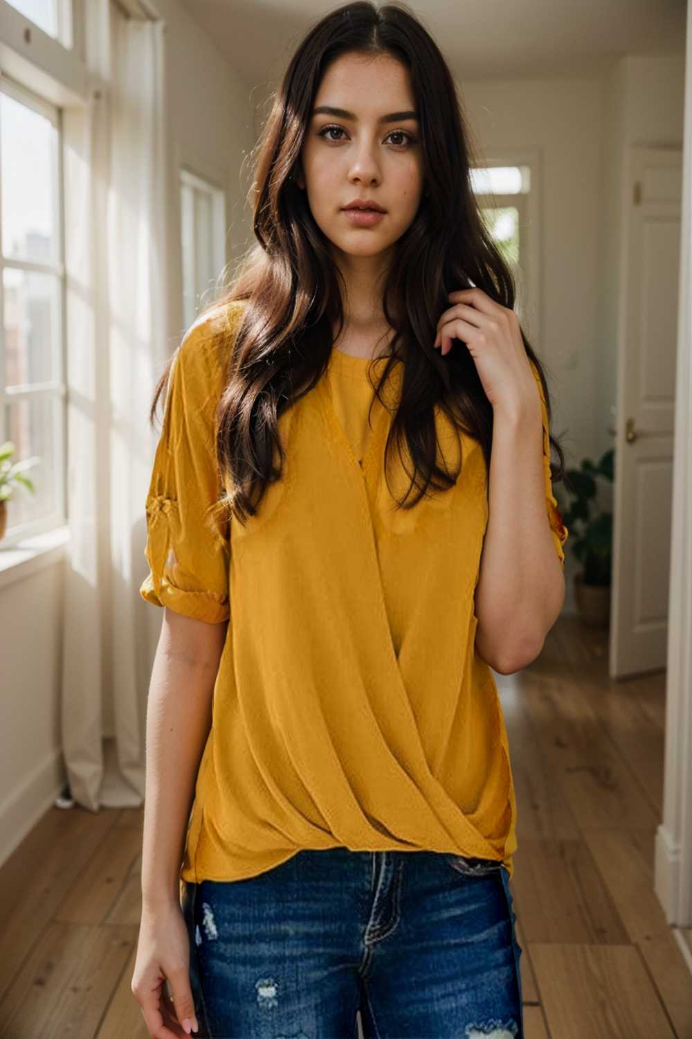 women s blouses loose solid belted long sleeve blouse 110732