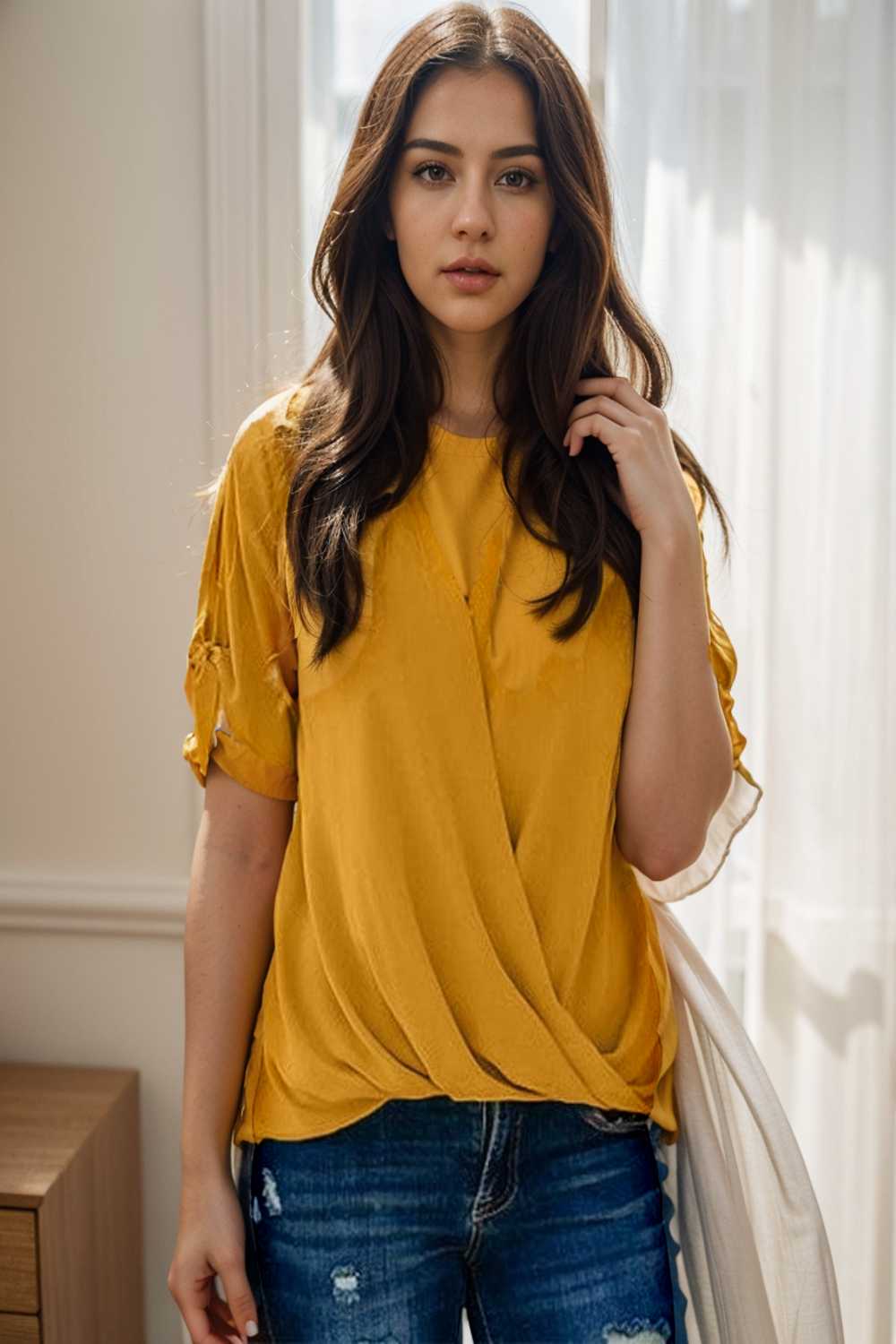 women s blouses loose solid belted long sleeve blouse 110730