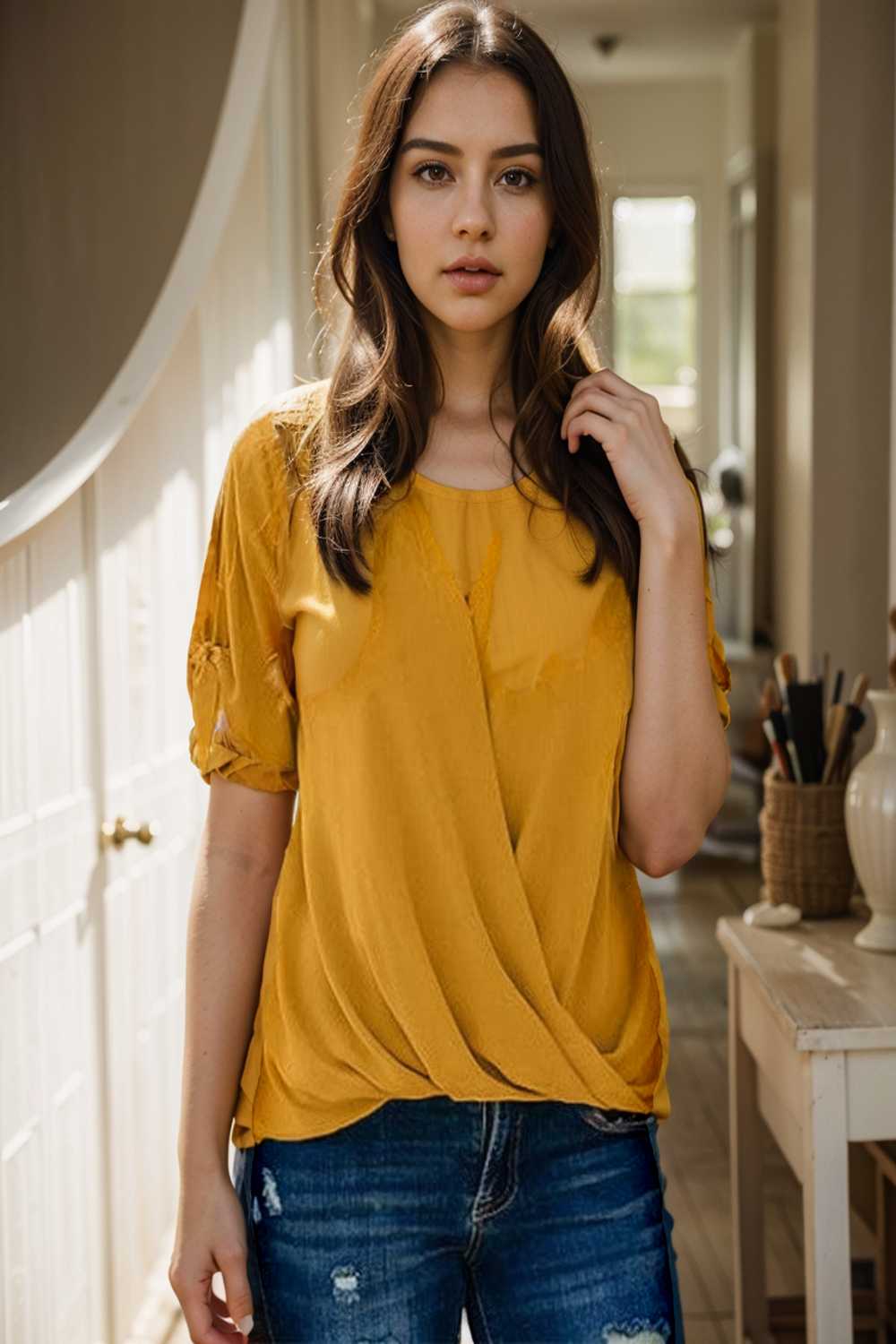women s blouses loose solid belted long sleeve blouse 110726