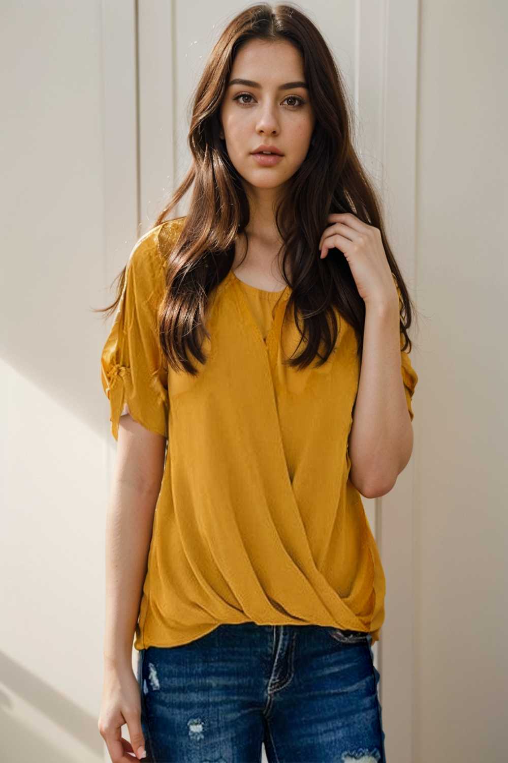 women s blouses loose solid belted long sleeve blouse 110724