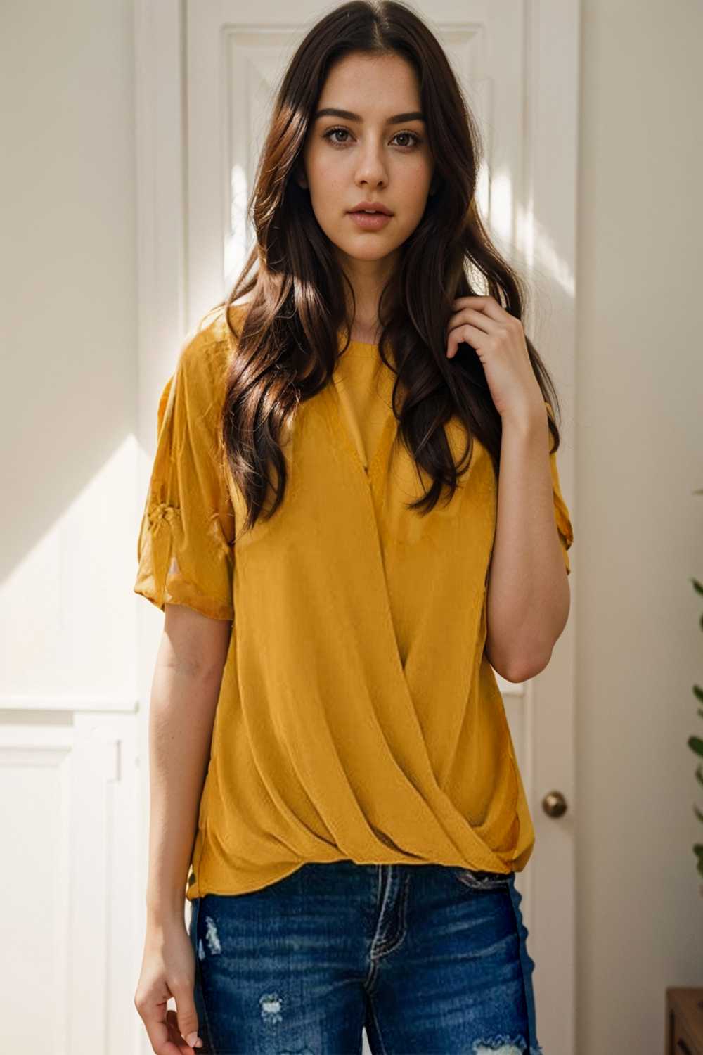 women s blouses loose solid belted long sleeve blouse 110721