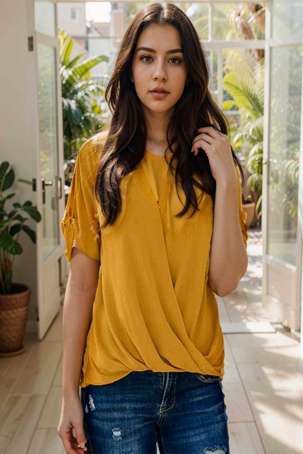 women s blouses loose solid belted long sleeve blouse 110720