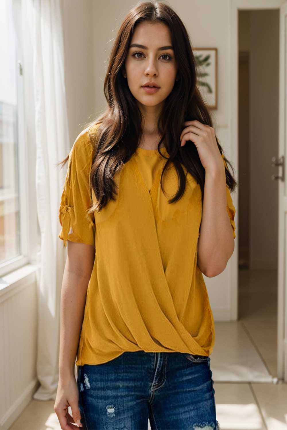 women s blouses loose solid belted long sleeve blouse 110717