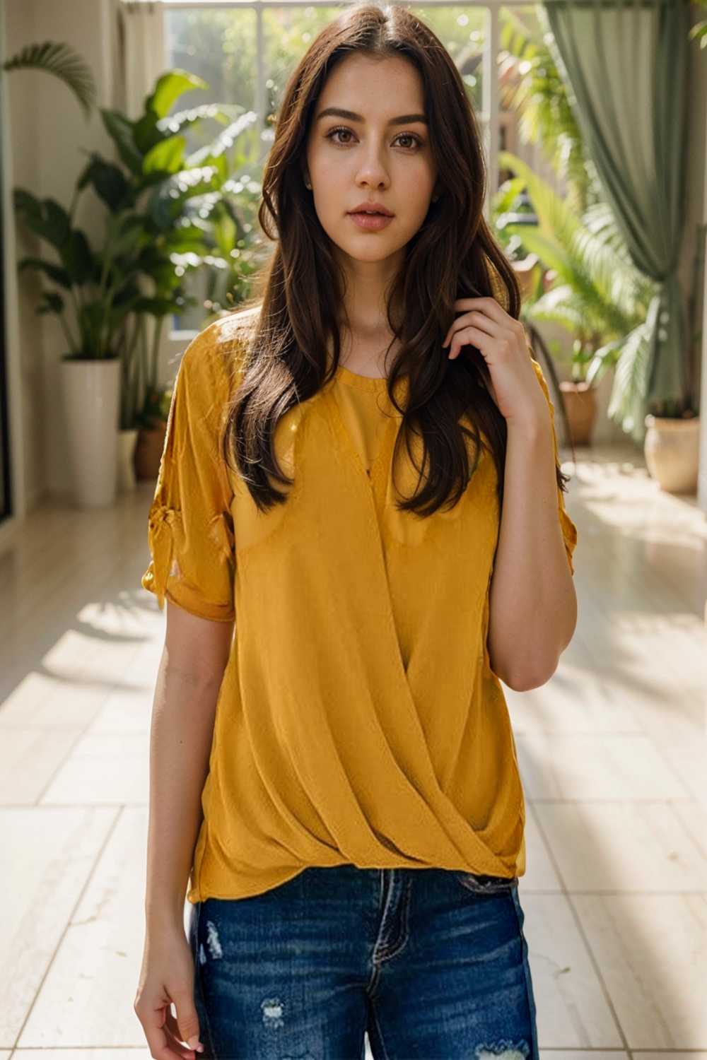 women s blouses loose solid belted long sleeve blouse 110715