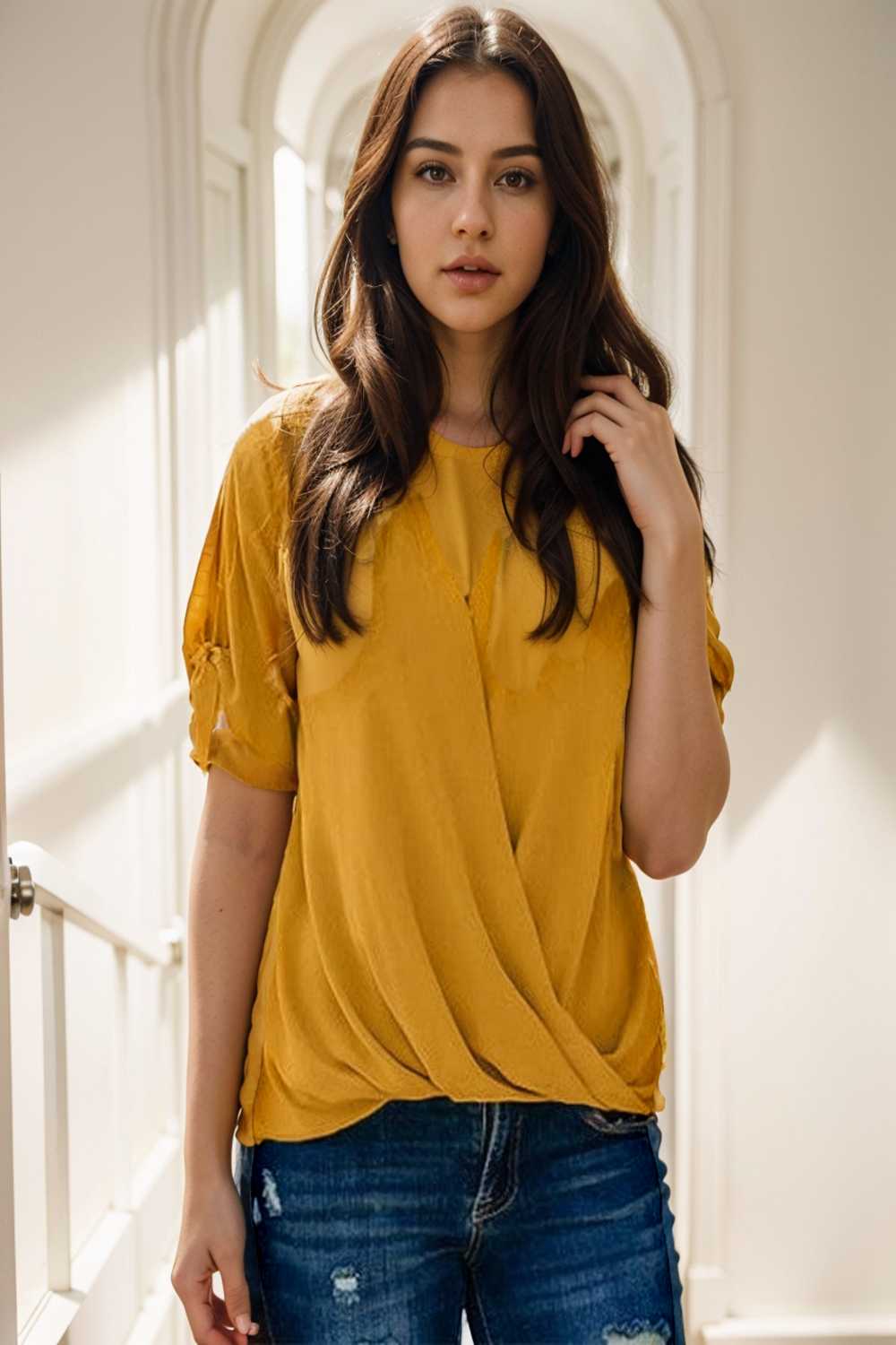 women s blouses loose solid belted long sleeve blouse 110714