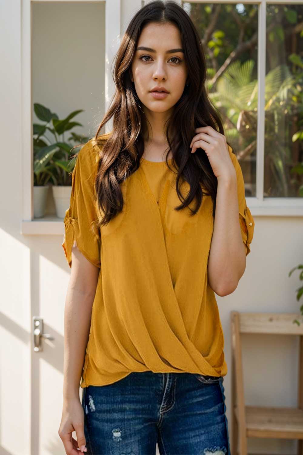women s blouses loose solid belted long sleeve blouse 110713