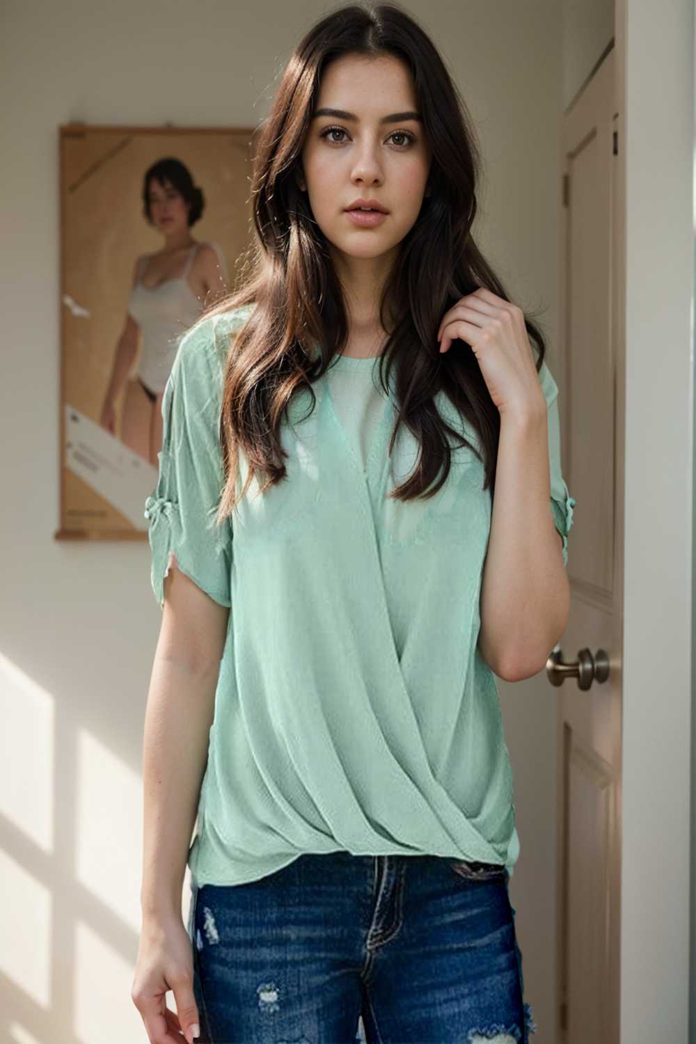 women s blouses loose solid belted long sleeve blouse 110710