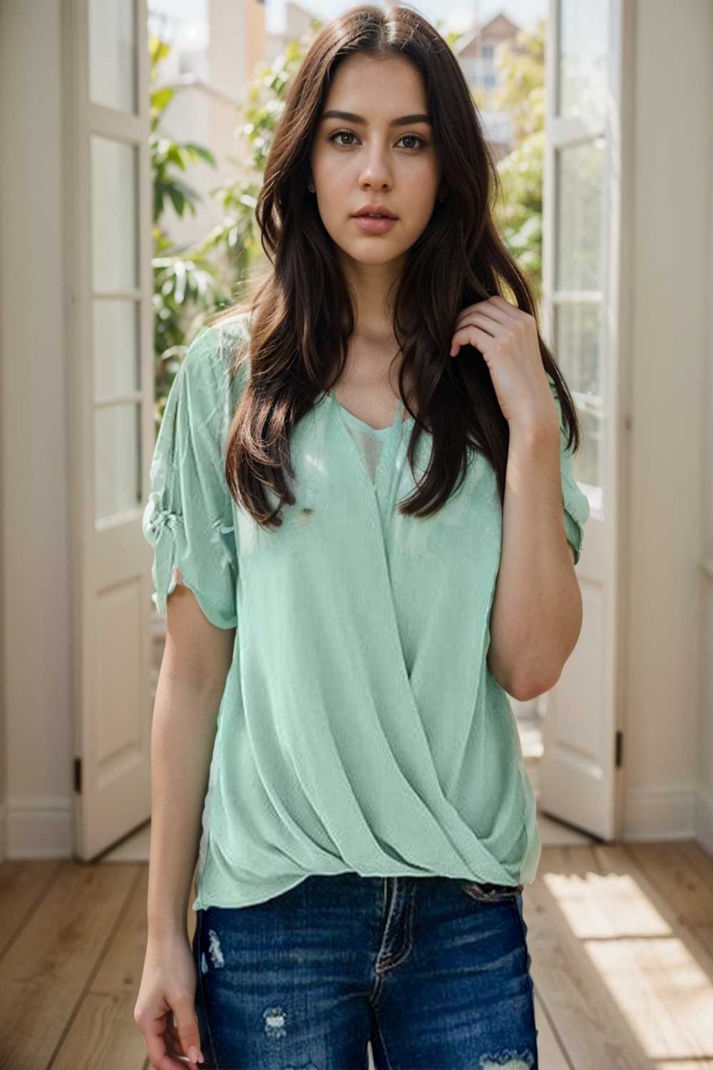 women s blouses loose solid belted long sleeve blouse 110709