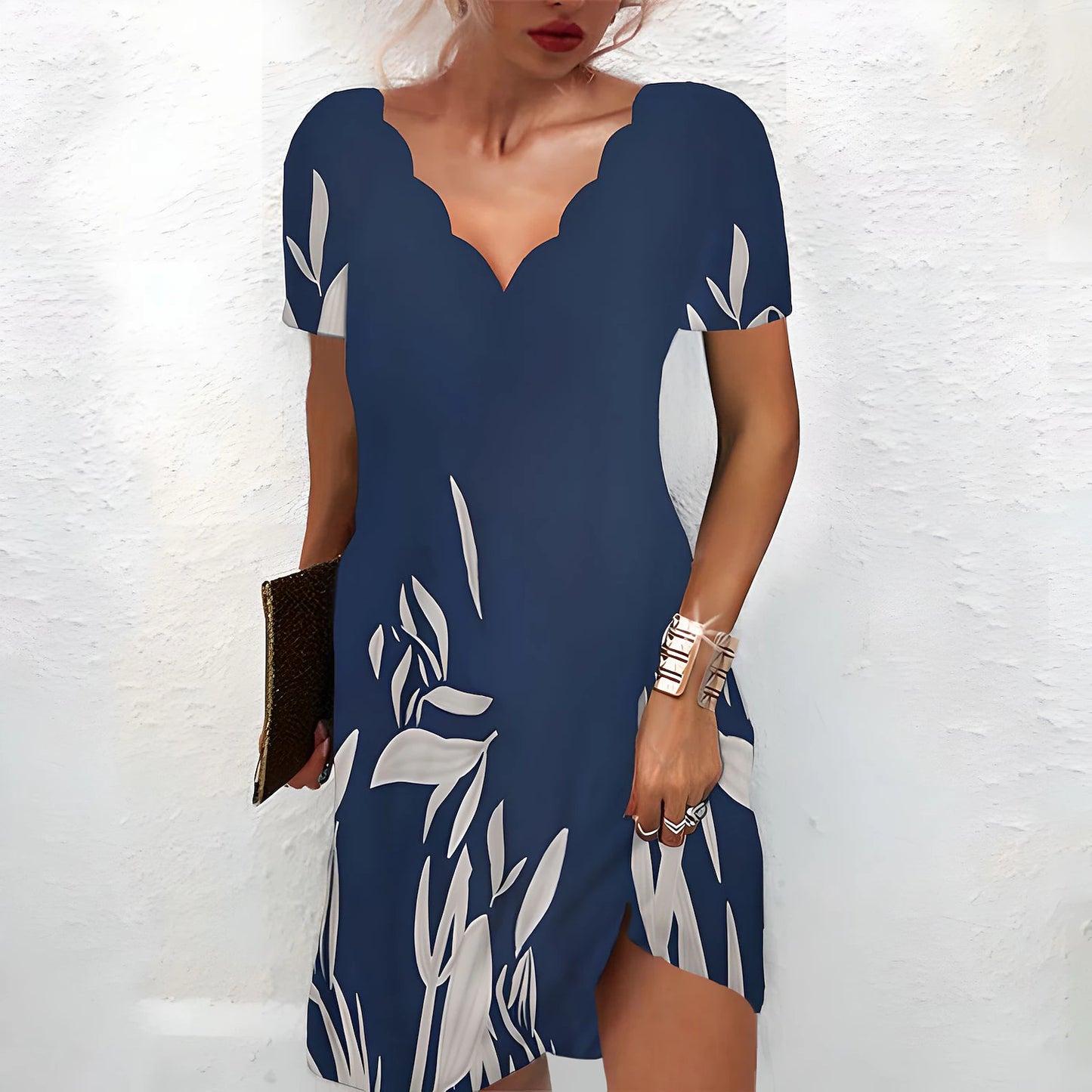 Women's Casual Dress Shift Dress Floral Print Scalloped Neck Midi Dress Daily Beach Short Sleeve Summer Spring