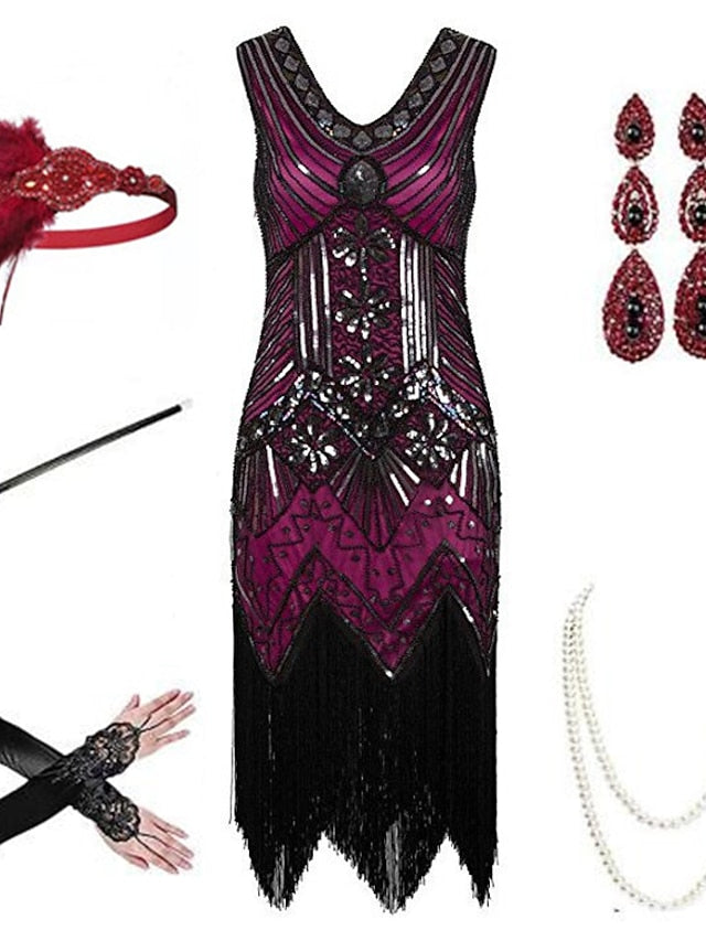 The Great Gatsby Charleston Plus Size Roaring 20s 1920s Cocktail Dress Vintage Dress Flapper Dress Prom Dress Prom Dresses Women's Feather Costume Vintage Cosplay 1 Necklace New Year - LuckyFash™
