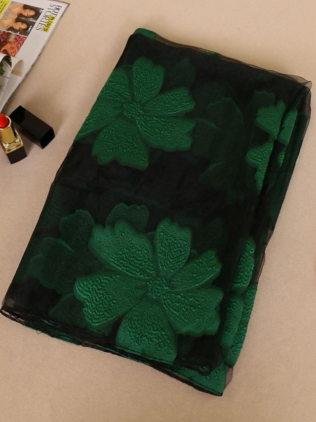 Women's Chiffon Scarf Party Red Scarf Floral Elegant & Luxurious Wedding Casual Green Fall Winter - LuckyFash™