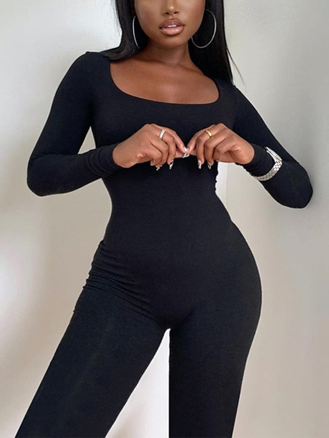 Women's Jumpsuit Onesie Workout Sets Winter Solid Color Bodysuit Black White Spandex Yoga Fitness Gym Workout Tummy Control Butt Lift Breathable Long Sleeve Sport Activewear Stretchy - LuckyFash™
