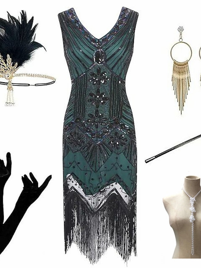 The Great Gatsby Charleston Plus Size Roaring 20s 1920s Cocktail Dress Vintage Dress Flapper Dress Prom Dress Prom Dresses Women's Feather Costume Vintage Cosplay 1 Necklace New Year - LuckyFash™