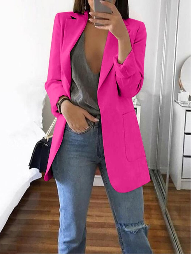 Women's Blazer Casual Pocket Clean Fit Formal Outdoor Daily Wear Polyester Spring Wine Green Black Open Front V Neck Regular Fit S M L XL XXL 3XL / Solid Color - LuckyFash™