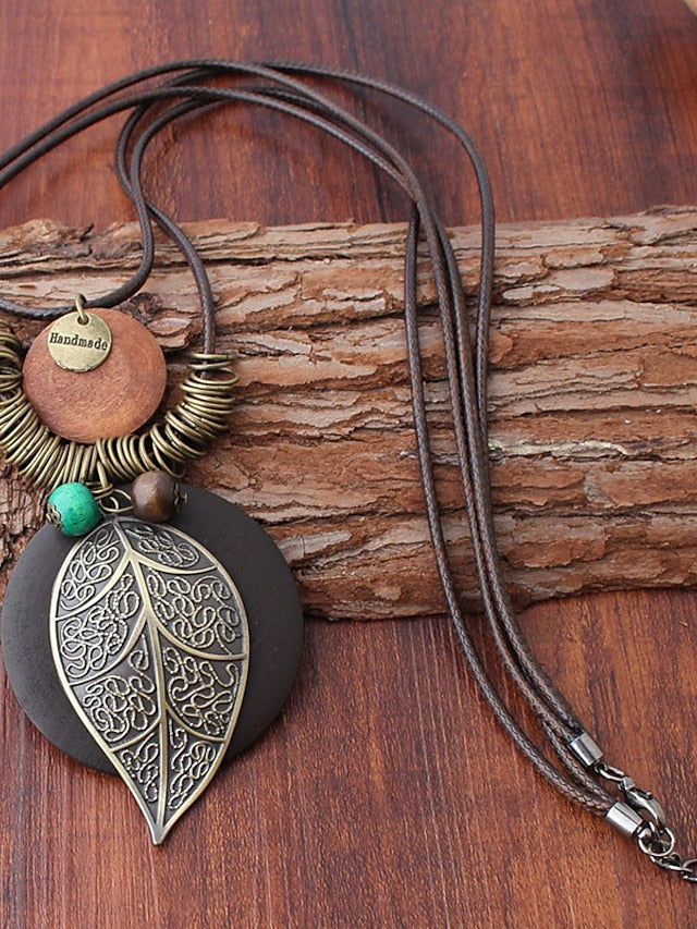 Women's necklace Ethnic Style Street Leaf Pendant Necklaces & Vintage Long Necklaces / Green / Fall / Winter / Spring / Summer - LuckyFash™