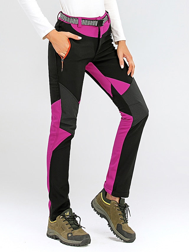 Women's Hiking Pants Trousers Fleece Lined Pants Softshell Pants Winter Outdoor Waterproof Windproof Thermal Warm Elastic Waist Fashion Bottoms Blue Red Skiing Camping Ski / Snowboard - LuckyFash™