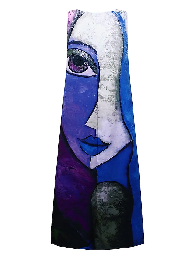Women's Casual Dress Shift Dress Long Dress Maxi Dress Blue Purple Yellow Sleeveless Color Block Print Spring Summer Crew Neck Modern Daily Vacation Summer Dress Regular Fit 2023 S M L XL XXL 3XL - LuckyFash™