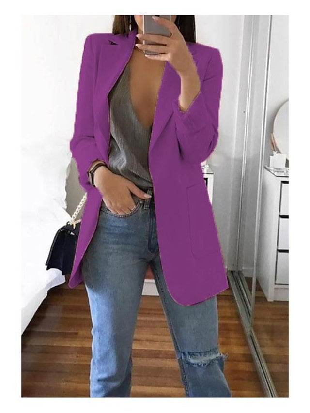 Women's Blazer Casual Pocket Clean Fit Formal Outdoor Daily Wear Polyester Spring Wine Green Black Open Front V Neck Regular Fit S M L XL XXL 3XL / Solid Color - LuckyFash™