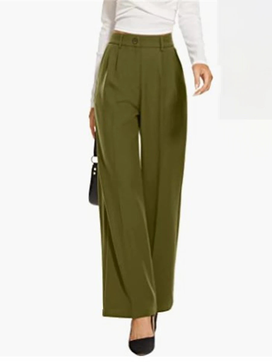 Women's Dress Pants Polyester Solid Color Light Blue Ivory white Elegant High Waist Full Length Office Street Fall Winter