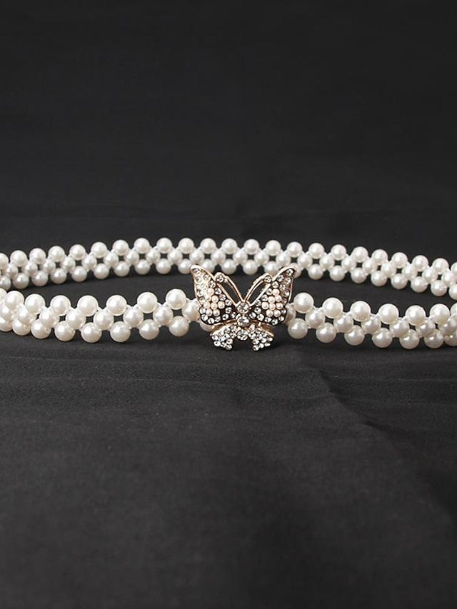 ladies pearl waist chain korean version rhinestone pearl decorative belt fashion sweet dress elastic belt women wholesale - LuckyFash™