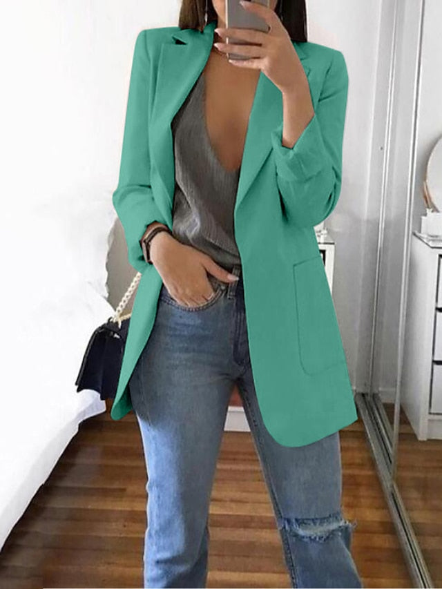 Women's Blazer Casual Pocket Clean Fit Formal Outdoor Daily Wear Polyester Spring Wine Green Black Open Front V Neck Regular Fit S M L XL XXL 3XL / Solid Color - LuckyFash™