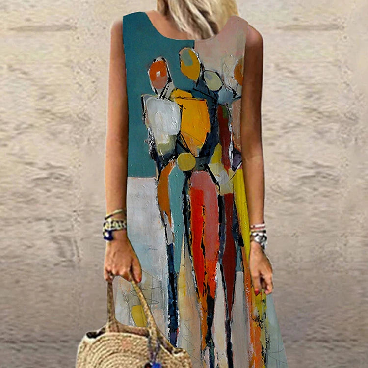 Women's Casual Dress Shift Dress Long Dress Maxi Dress Blue Sleeveless Print Print Spring Summer Crew Neck Casual 2023 S M L XL XXL 3XL