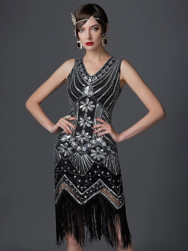 The Great Gatsby Charleston Plus Size Roaring 20s 1920s Cocktail Dress Vintage Dress Flapper Dress Prom Dress Prom Dresses Women's Feather Costume Vintage Cosplay 1 Necklace New Year - LuckyFash™