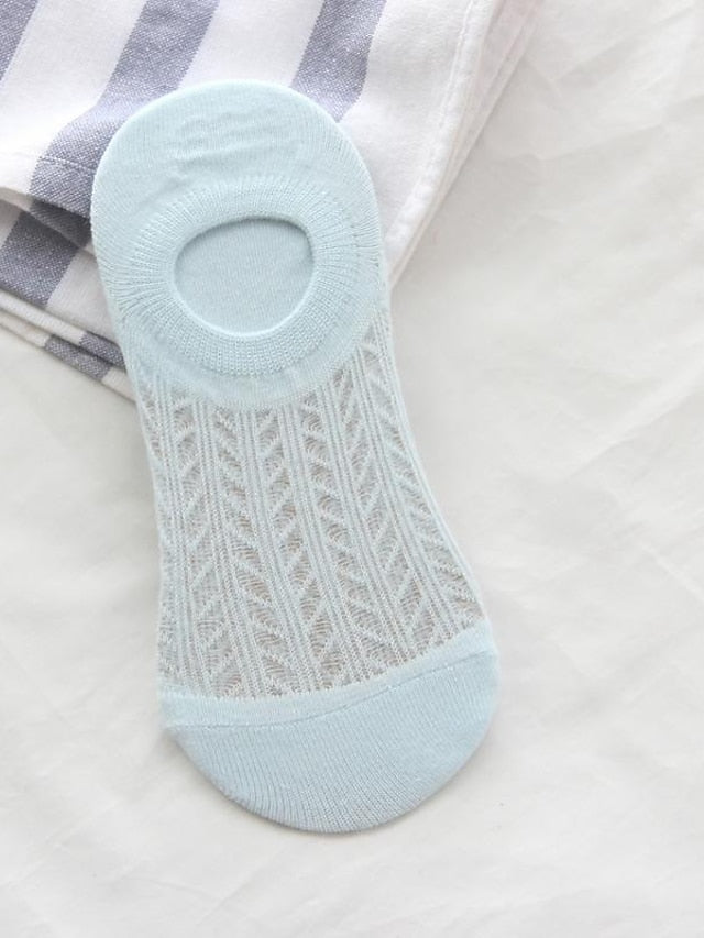 socks women spring and summer new glass silk ladies non-slip invisible socks cotton hollow mesh air conditioning socks boat socks women - LuckyFash™