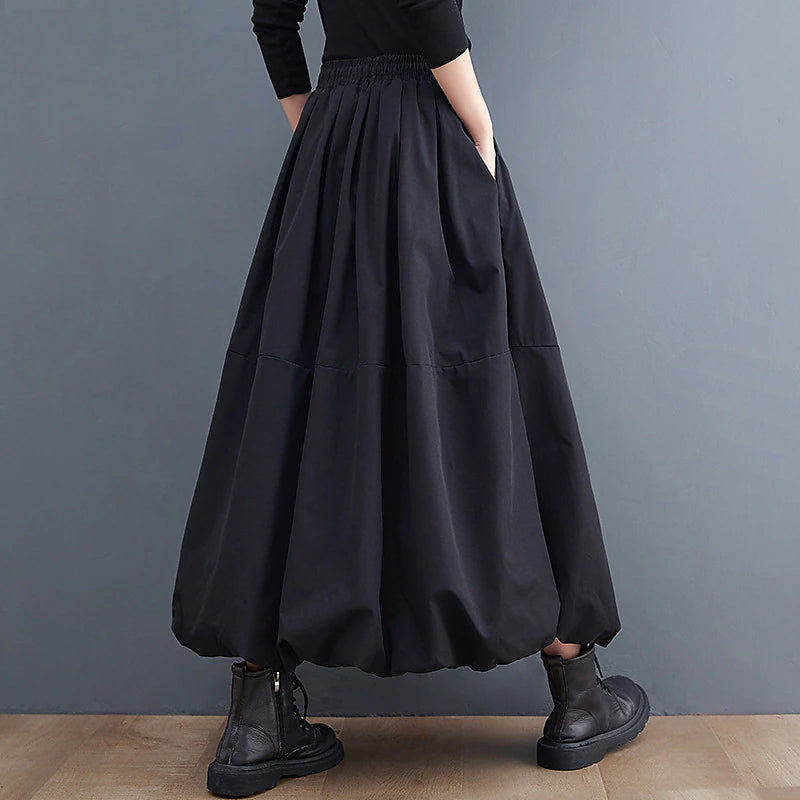 Women's Swing Long Skirt Maxi Skirts Pocket Drawstring Solid Colored Office / Career Daily Spring & Fall Polyester Fashion Streetwear Casual Black