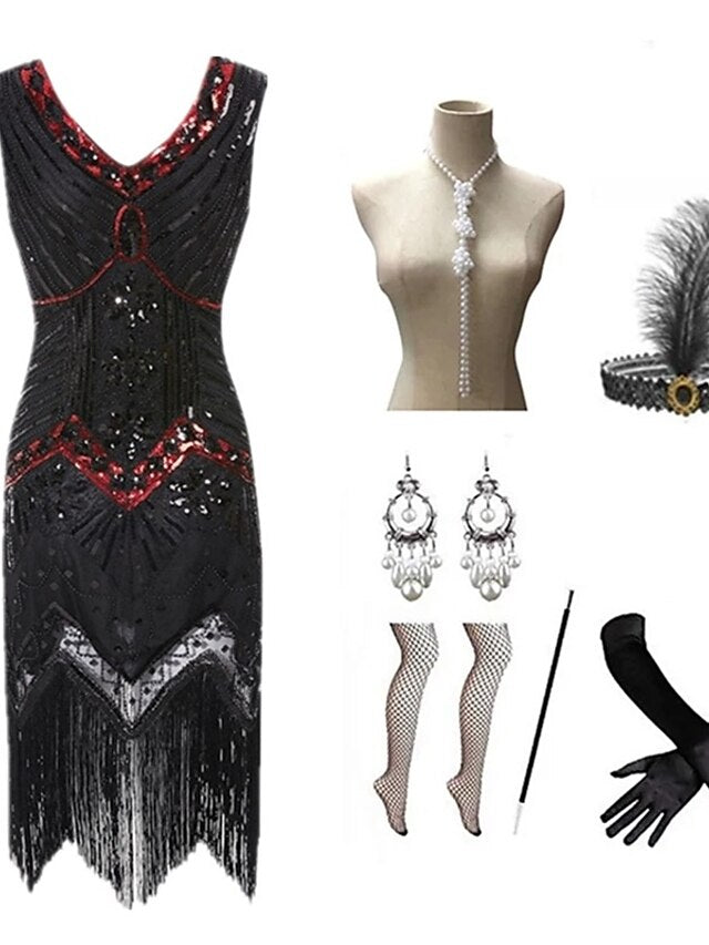 The Great Gatsby Charleston Plus Size Roaring 20s 1920s Cocktail Dress Vintage Dress Flapper Dress Prom Dress Prom Dresses Women's Feather Costume Vintage Cosplay 1 Necklace New Year - LuckyFash™