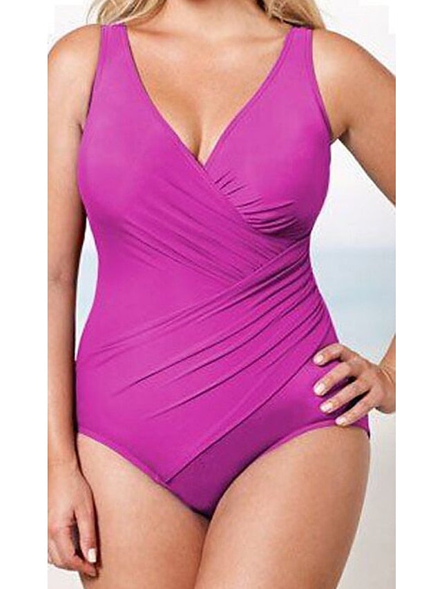 Women's Swimwear One Piece Monokini Bathing Suits Plus Size Swimsuit Tummy Control for Big Busts Solid Color Round Dots Lake blue Sapphire Lake Green Black Red Bathing Suits Sports Fashion Beach Wear - LuckyFash™