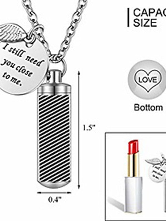 cylinder urn necklace for ashes cremation jewelry/keychain for human pet stainless steel memorial keepsake pendant with angel wing charm ashes jewelry-silver m - LuckyFash™