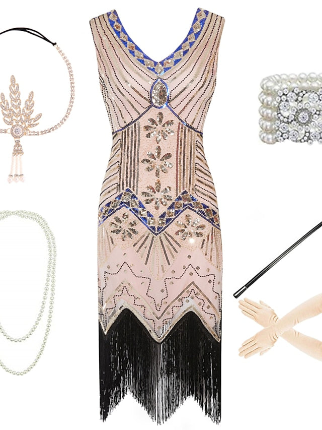 The Great Gatsby Charleston Plus Size Roaring 20s 1920s Cocktail Dress Vintage Dress Flapper Dress Prom Dress Prom Dresses Women's Feather Costume Vintage Cosplay 1 Necklace New Year - LuckyFash™