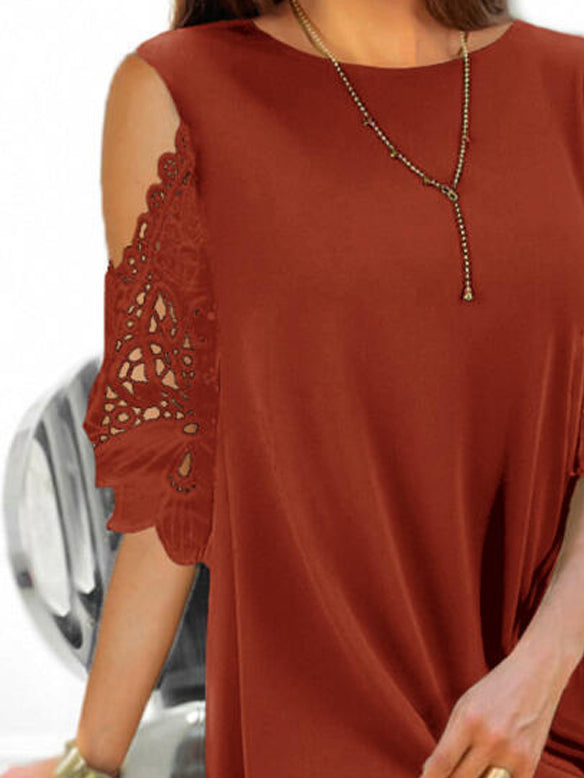 Summer Solid Color Lace Stitching Mini Dress - LuckyFash™