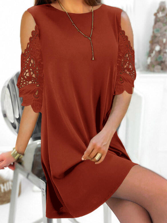 Summer Solid Color Lace Stitching Mini Dress - LuckyFash™