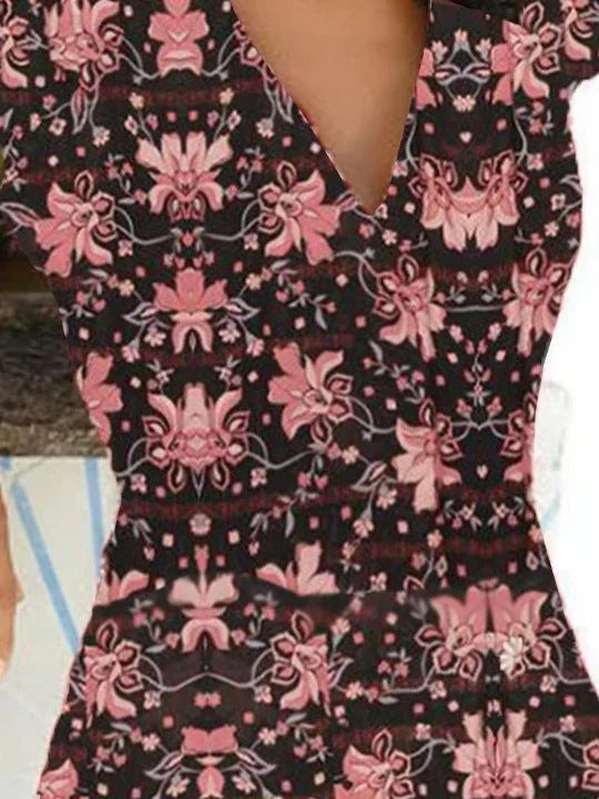 Casual Printed V-neck Short-sleeved Dress - LuckyFash™