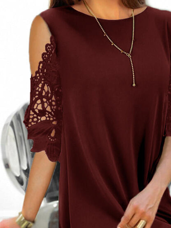 Summer Solid Color Lace Stitching Mini Dress - LuckyFash™