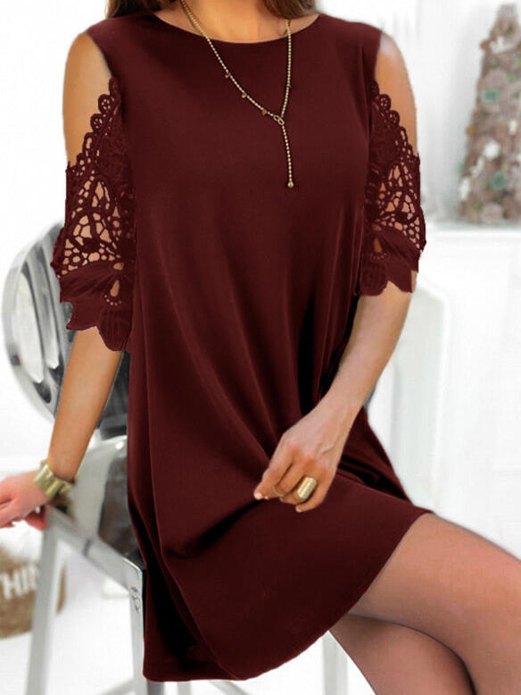 Summer Solid Color Lace Stitching Mini Dress - LuckyFash™