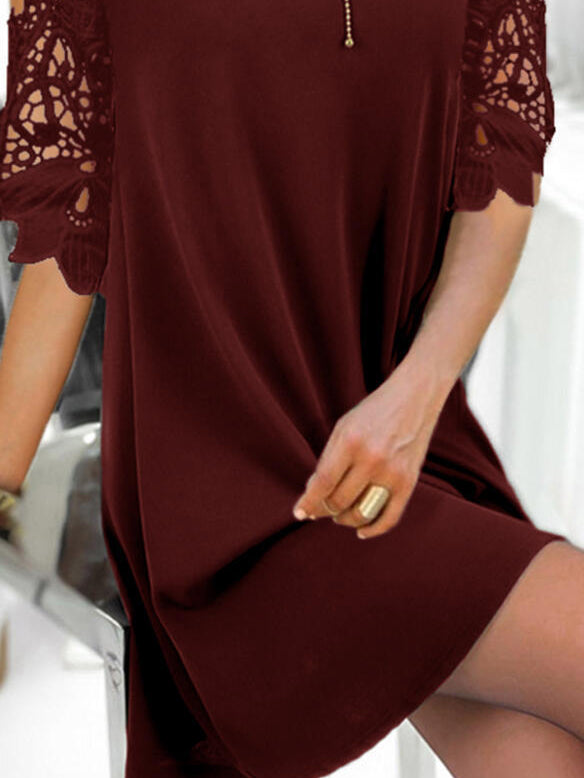 Summer Solid Color Lace Stitching Mini Dress - LuckyFash™