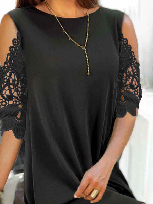 Summer Solid Color Lace Stitching Mini Dress - LuckyFash™