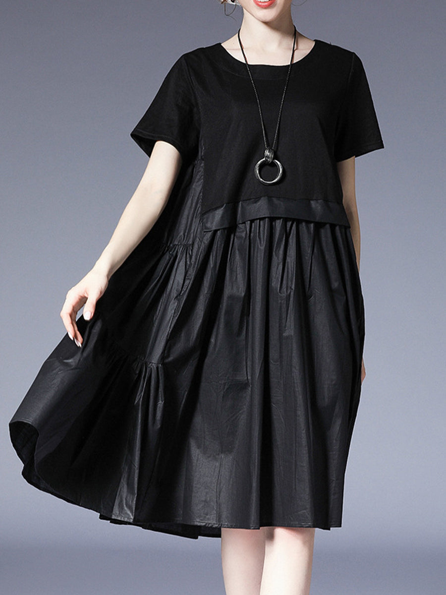 Women’s Dresses Loose Plus Size Round Neck Short Sleeve Stitching Midi Dress - LuckyFash™