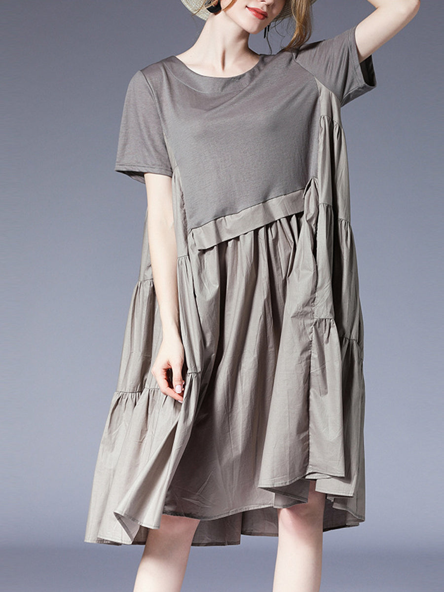 Women’s Dresses Loose Plus Size Round Neck Short Sleeve Stitching Midi Dress - LuckyFash™