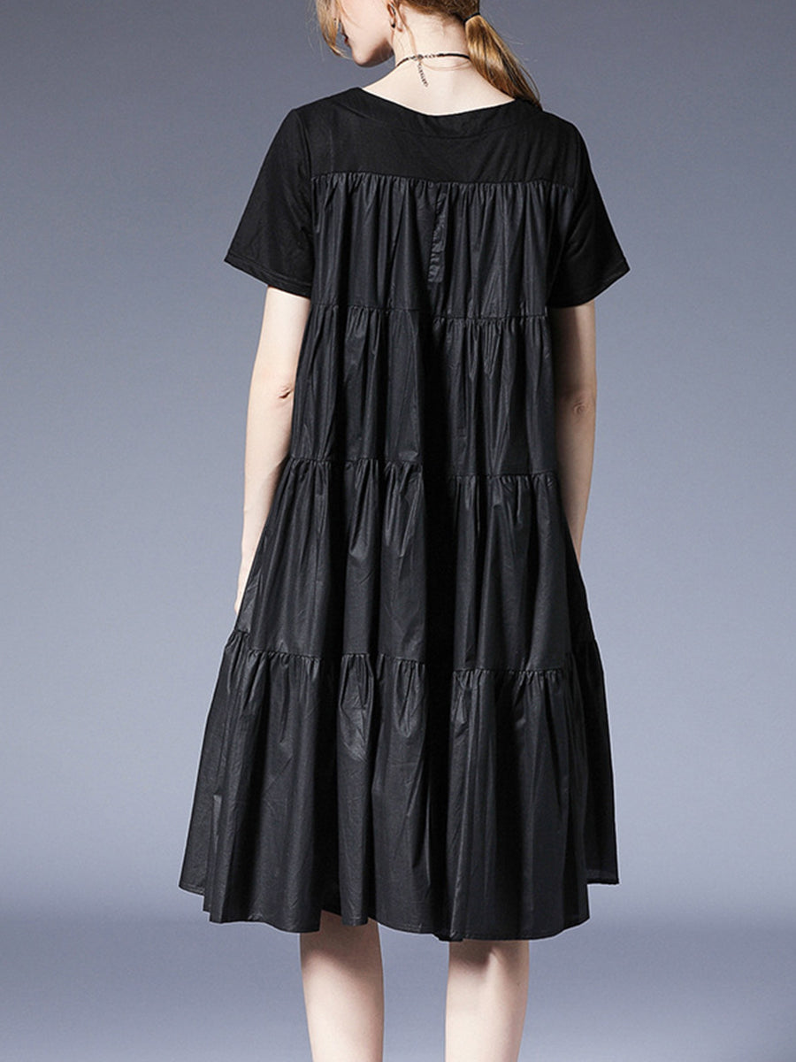 Women’s Dresses Loose Plus Size Round Neck Short Sleeve Stitching Midi Dress - LuckyFash™
