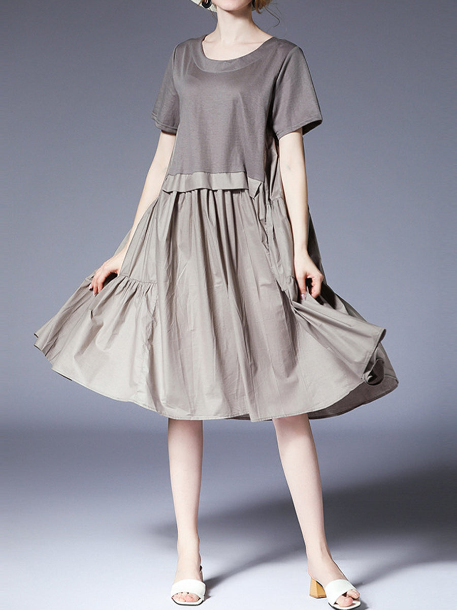Women’s Dresses Loose Plus Size Round Neck Short Sleeve Stitching Midi Dress - LuckyFash™