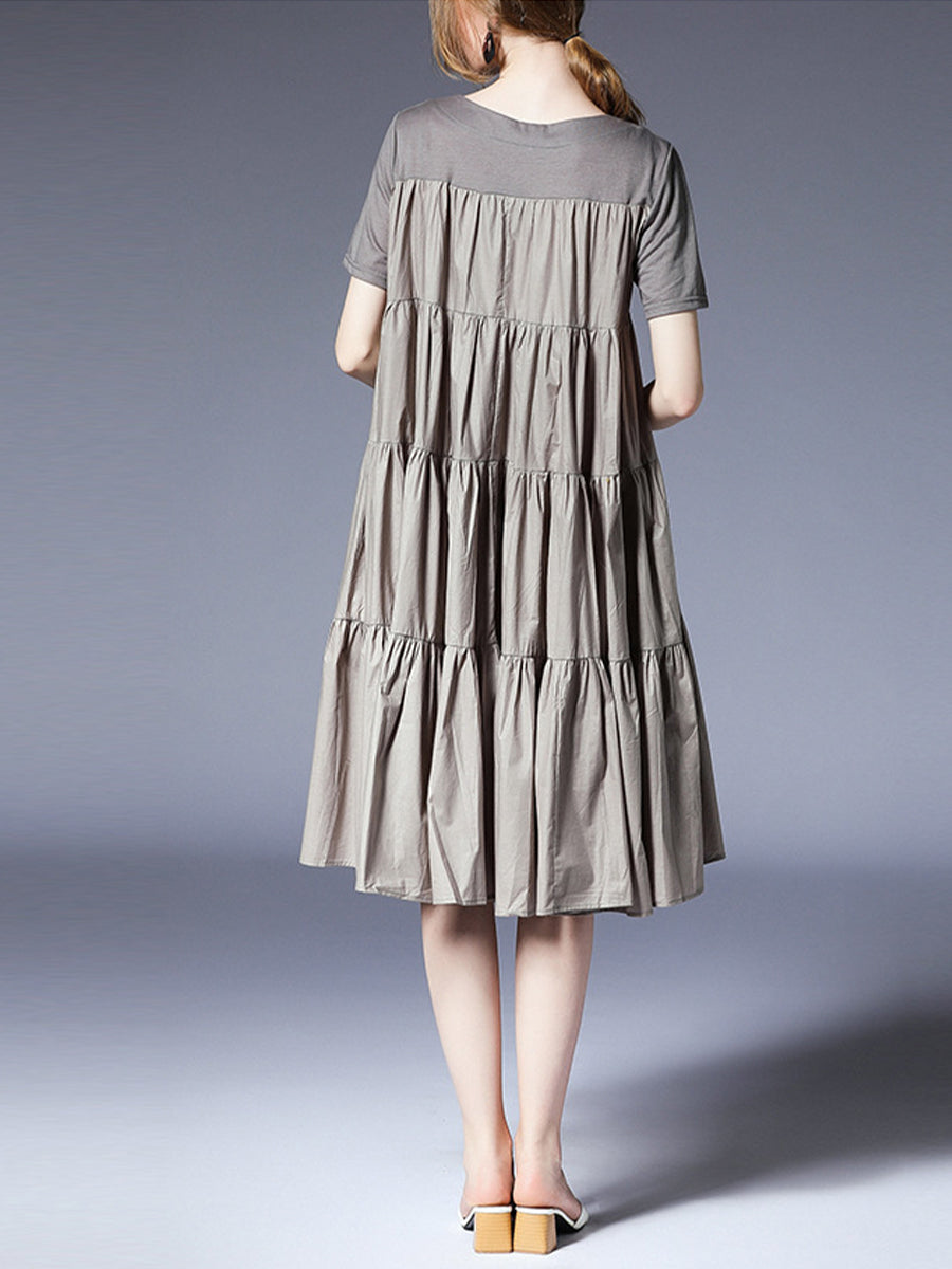 Women’s Dresses Loose Plus Size Round Neck Short Sleeve Stitching Midi Dress - LuckyFash™