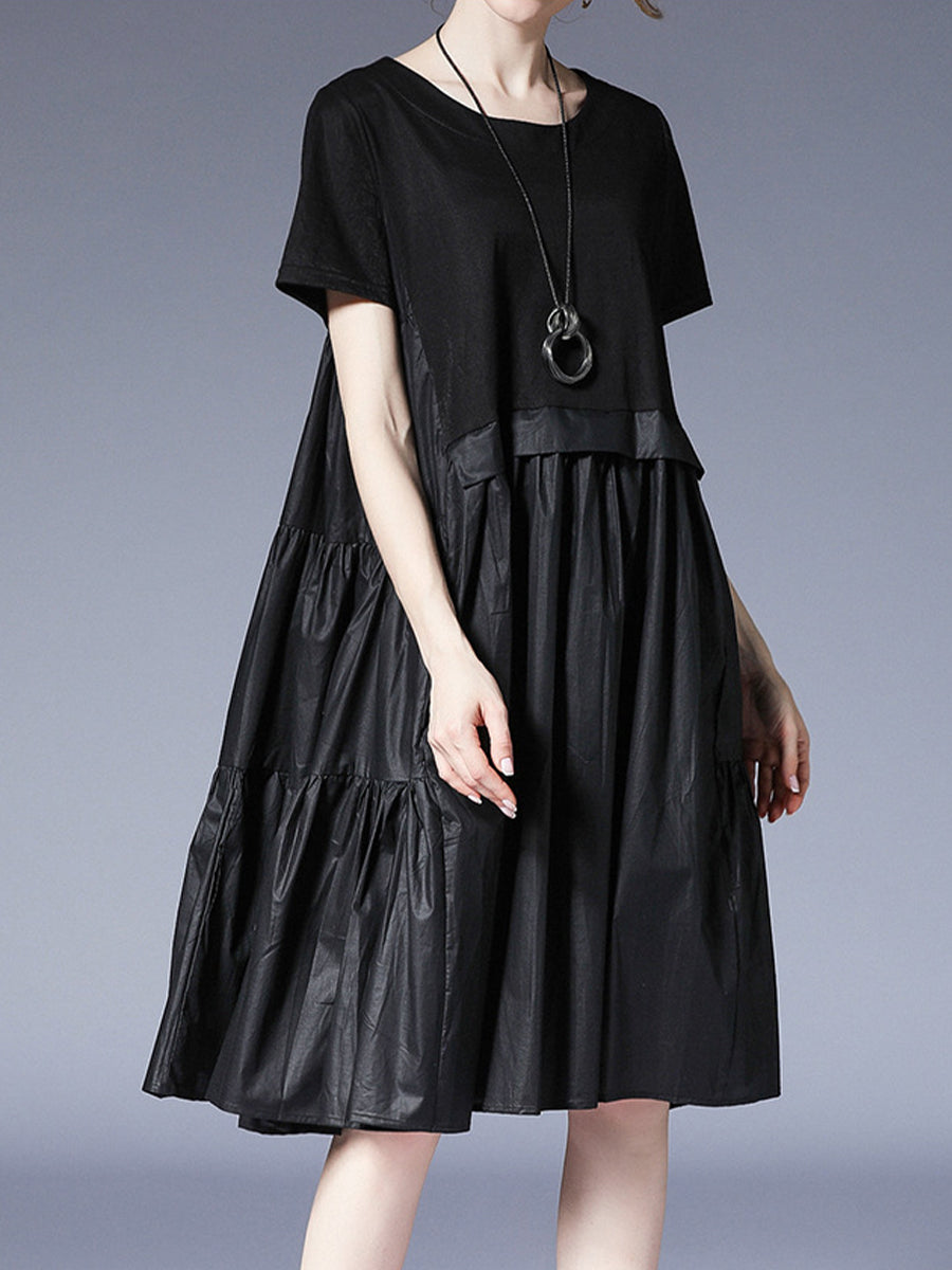 Women’s Dresses Loose Plus Size Round Neck Short Sleeve Stitching Midi Dress - LuckyFash™