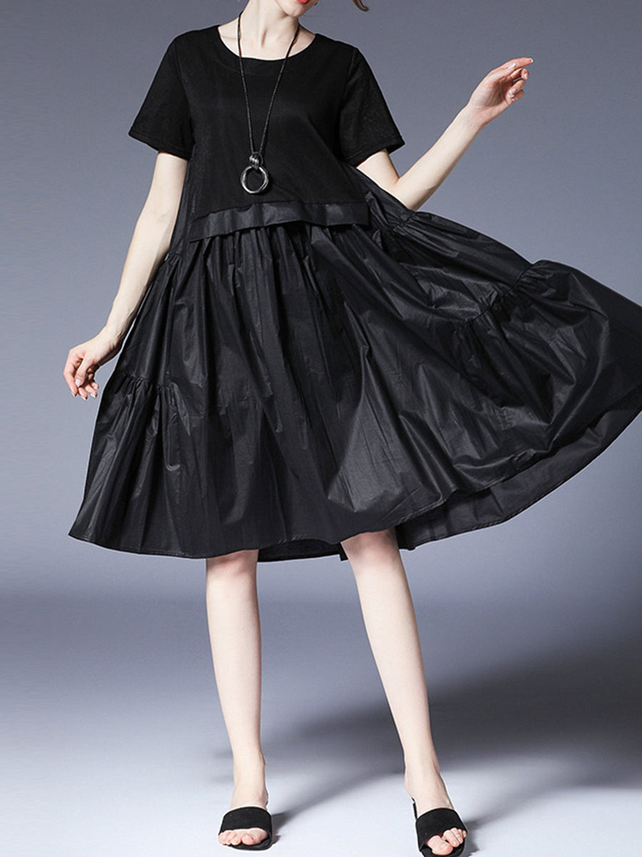 Women’s Dresses Loose Plus Size Round Neck Short Sleeve Stitching Midi Dress - LuckyFash™